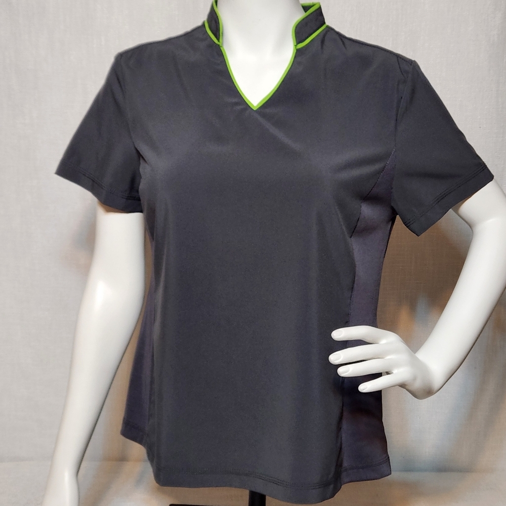 Cherokee Scrubs Top Mefical Nursing Uniform Gray Lime Trim Medium